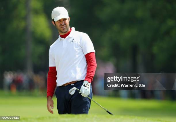 Jorge Campillo of Spain looks onto the 9th green during the second round of the Belgian Knockout at at the Rinkven International Golf Clubon May 18,...