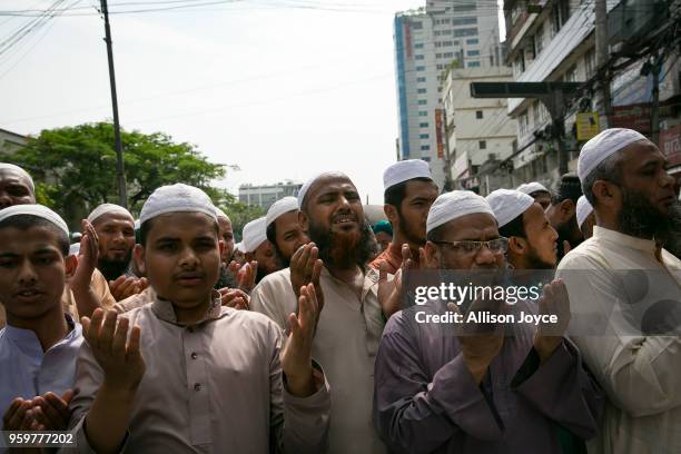 Bangladeshis protest against genocide and the opening of the US embassy in Jerusalem on May 18, 2018 in Dhaka, Bangladesh. Israeli forces killed more...