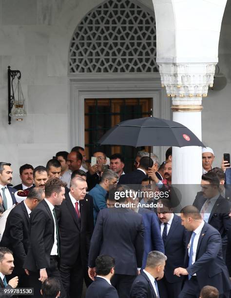 Turkish President Recep Tayyip Erdogan is seen after performing Friday Prayer at Melike Hatun Mosque in Ankara, Turkey on May 18, 2018.