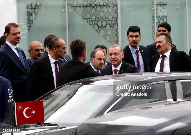 Turkish President Recep Tayyip Erdogan is seen after performing Friday Prayer at Melike Hatun Mosque in Ankara, Turkey on May 18, 2018.