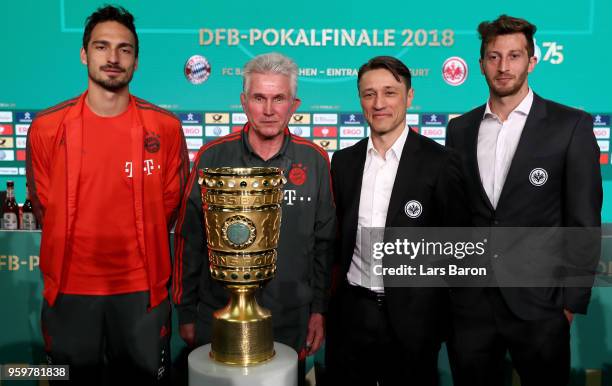 Team captain of FC Bayern Muenchen Mats Hummels, Head coach of Bayern Muenchen Josef Heynckes, head coach of Eintracht Frankfurt Niko Kovac and team...