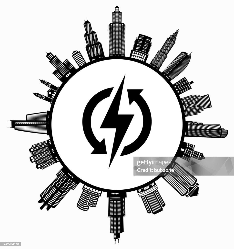 Electric Bolt   on Modern Cityscape Skyline Background