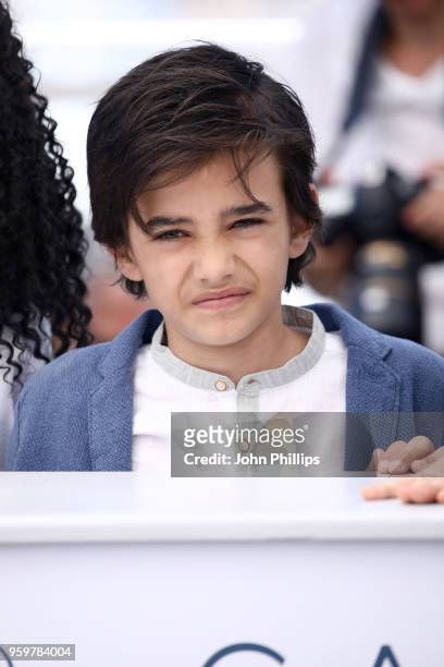 Actor Zain Alrafeea attends "Capharnaum" Photocall during the 71st annual Cannes Film Festival at Palais des Festivals on May 18, 2018 in Cannes,...