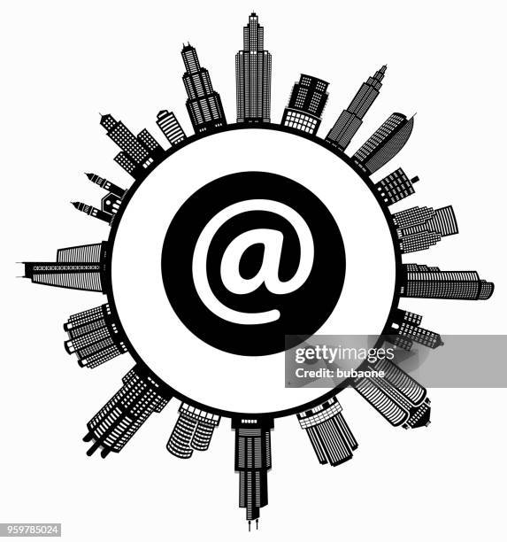 e-mail auf modernen stadtbild skyline hintergrund - e mail stock illustrations stock-grafiken, -clipart, -cartoons und -symbole