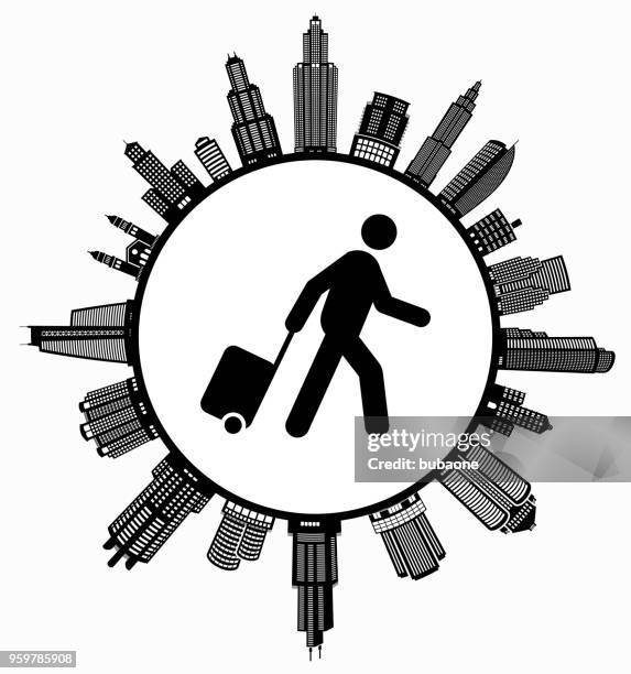 passenger on modern cityscape skyline background - passenger window stock illustrations