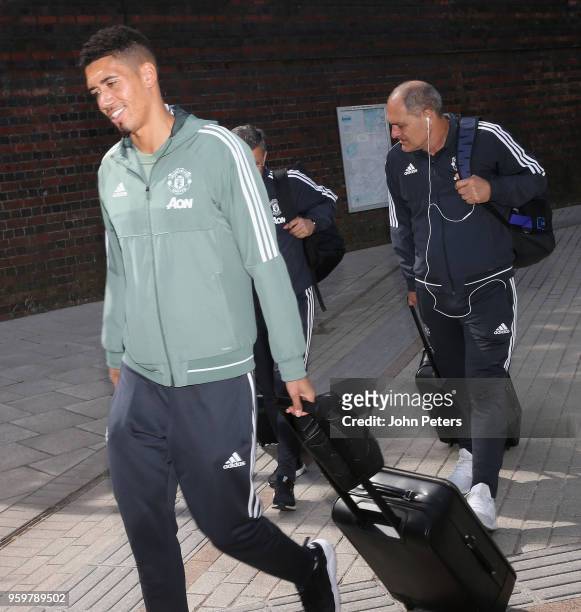 Chris Smalling of Manchester United waits at the train station ahead of travelling to London for the FA Cup Final on May 16, 2018 in Manchester,...
