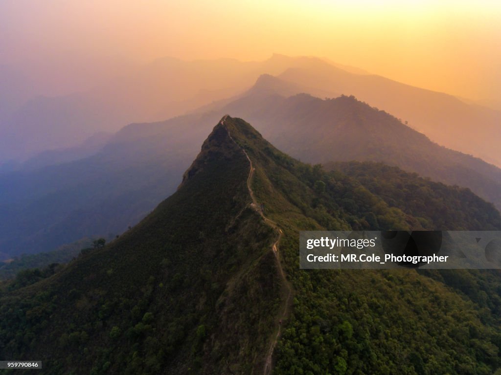 Aerial view of Phucheedao mountain in Northern Thailand.