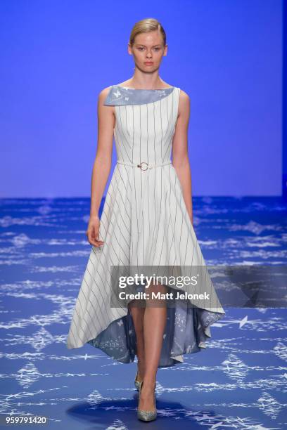 Model walks the runway during the Leo & Lin show at Mercedes-Benz Fashion Week Resort 19 Collections at Carriageworks on May 17, 2018 in Sydney,...