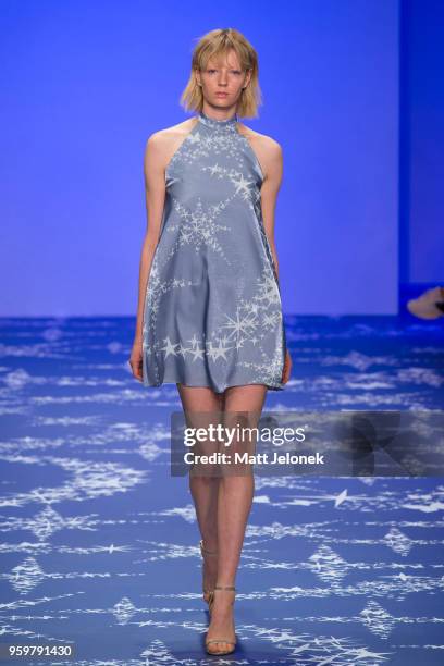 Model walks the runway during the Leo & Lin show at Mercedes-Benz Fashion Week Resort 19 Collections at Carriageworks on May 17, 2018 in Sydney,...