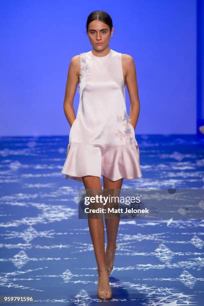 Model walks the runway during the Leo & Lin show at Mercedes-Benz Fashion Week Resort 19 Collections at Carriageworks on May 17, 2018 in Sydney,...