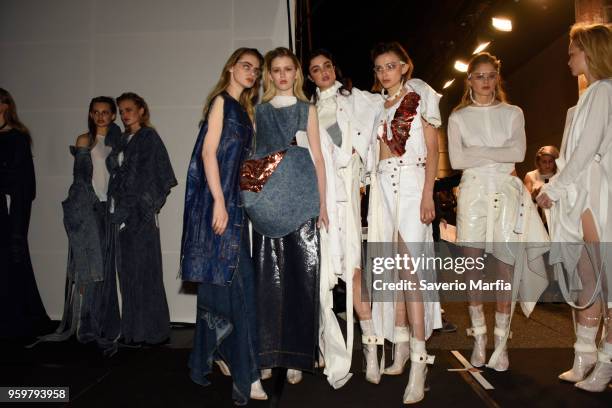 Model poses backstage ahead of the St.George NextGen show at Mercedes-Benz Fashion Week Resort 19 Collections at Carriageworks on May 16, 2018 in...