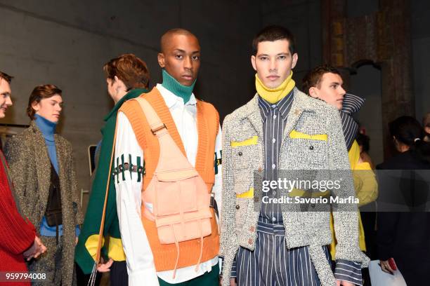 Model poses backstage ahead of the St.George NextGen show at Mercedes-Benz Fashion Week Resort 19 Collections at Carriageworks on May 16, 2018 in...