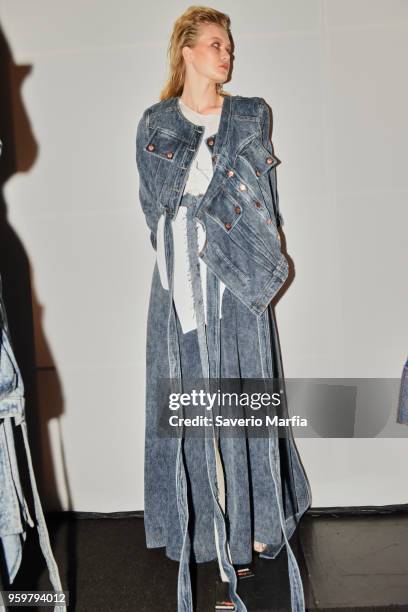 Model poses backstage ahead of the St.George NextGen show at Mercedes-Benz Fashion Week Resort 19 Collections at Carriageworks on May 16, 2018 in...