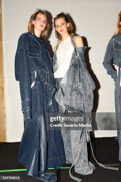 Model poses backstage ahead of the St.George NextGen show at Mercedes-Benz Fashion Week Resort 19 Collections at Carriageworks on May 16, 2018 in...