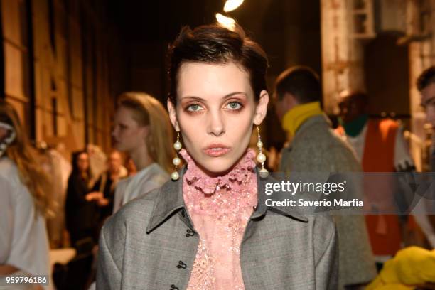 Model poses backstage ahead of the St.George NextGen show at Mercedes-Benz Fashion Week Resort 19 Collections at Carriageworks on May 16, 2018 in...