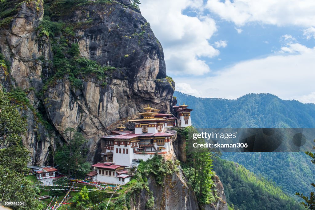 Landscape of Taktsang monastery  incredible temple located on the cliff near paro city