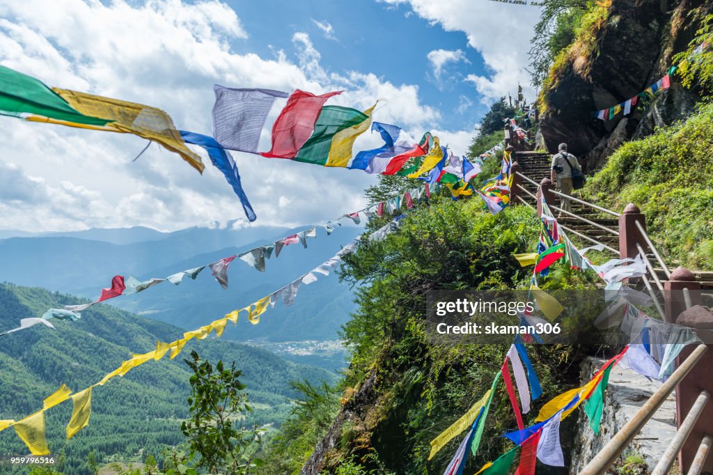 Landscape of Taktsang monastery  incredible temple located on the cliff near paro city