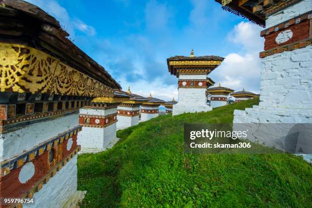 beautiful landscape of dochula 108 stupa at dochula pass bhutan - dochula pass stock pictures, royalty-free photos & images