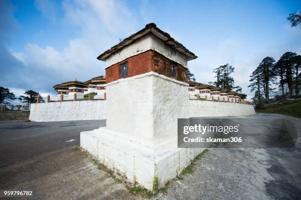 beautiful landscape of dochula 108 stupa at dochula pass bhutan - dochula pass stock pictures, royalty-free photos & images