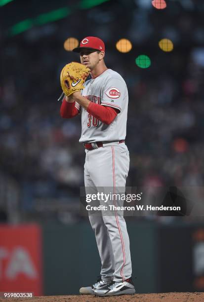 Tyler Mahle of the Cincinnati Reds pitches against the San Francisco Giants in the bottom of the third inning at AT&T Park on May 15, 2018 in San...