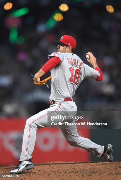 Tyler Mahle of the Cincinnati Reds pitches against the San Francisco Giants in the bottom of the third inning at AT&T Park on May 15, 2018 in San...