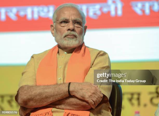 Prime Minister Narendra Modi at the concluding session of the National Executive Committee meeting at Civic Centre in New Delhi.