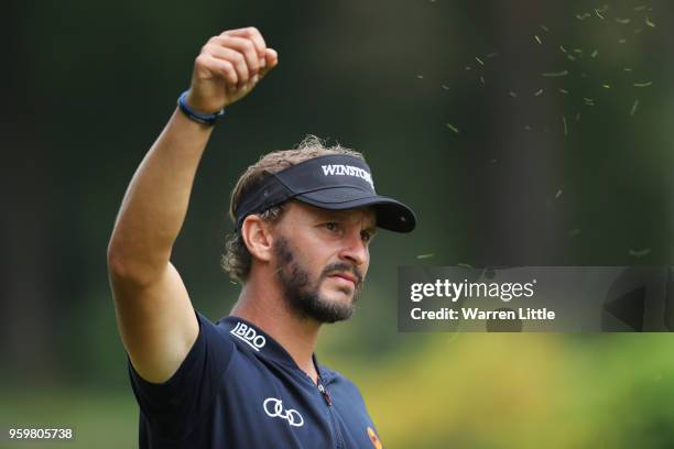 Joost Luiten of The Netherlands checks the wind direction on the 9th tee during the second round of the Belgian Knockout at at the Rinkven...