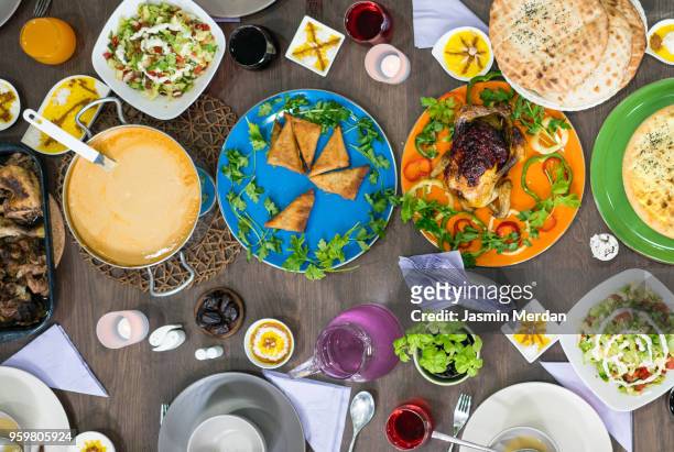 top view of ramadan table - イフタール ストックフォトと画像