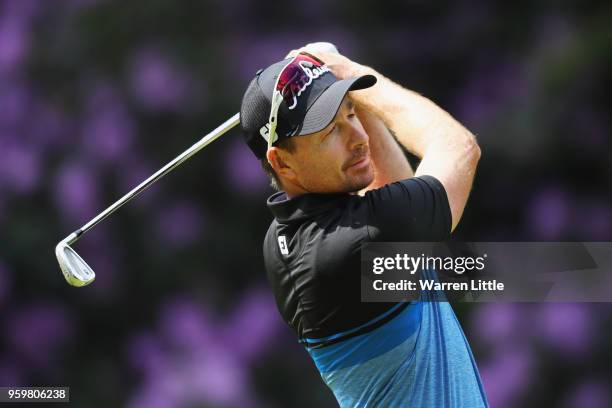 Brett Rumford of Australia in action during the second round of the Belgian Knockout at at the Rinkven International Golf Clubon May 18, 2018 in...