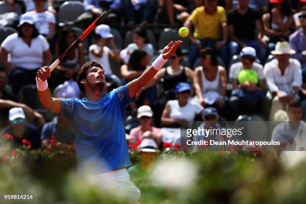 Pablo Carreno Busta of Spain serves in his quarter final match against Marin Cilic of Croatia during day 6 of the Internazionali BNL d'Italia 2018...