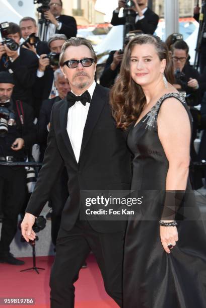 Gary Oldman and Gisele Schmidt attend the screening of 'Capharnaum' during the 71st annual Cannes Film Festival at Palais des Festivals on May 17,...