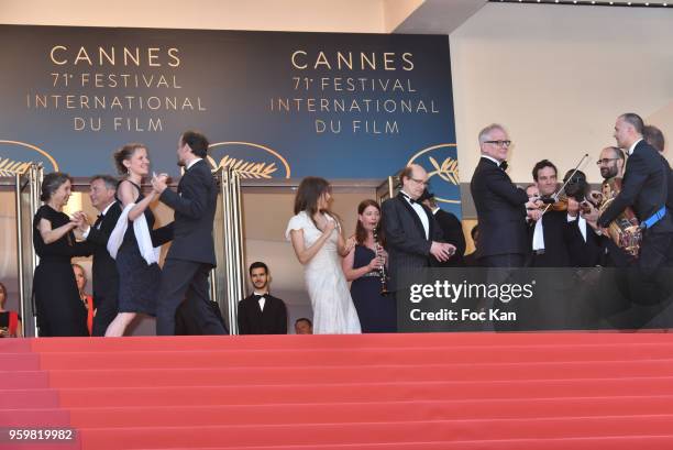 Country ball with Thierry Fremaux and Pierre Lecure on the top of red carpet during the screening of'Capharnaum' during the 71st annual Cannes Film...