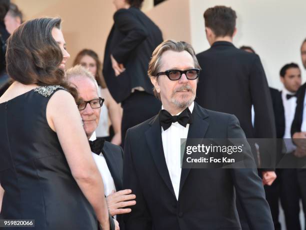 Gary Oldman and Gisele Schmidt attend the screening of 'Capharnaum' during the 71st annual Cannes Film Festival at Palais des Festivals on May 17,...