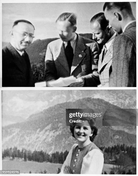 Combo picture of Eva Braun, companion of Adolf Hitler, in the 40s, at the Berghof on the Obersalzberg, the house of Adolf Hitler, near Berchtesgaden,...