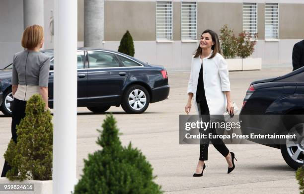 Queen Letizia of Spain and Dolores de Cospedal attend Military Emergency Unit headquarters on May 18, 2018 in Torrejon De Ardoz, Spain.