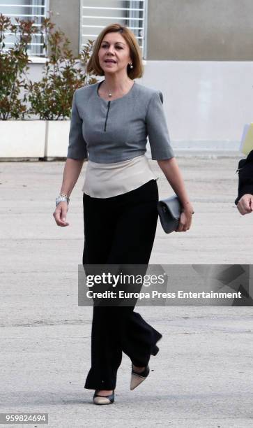 Dolores de Cospedal attends Military Emergency Unit headquarters on May 18, 2018 in Torrejon De Ardoz, Spain.