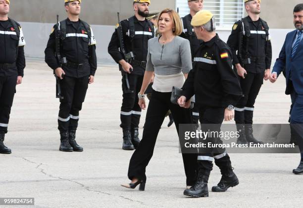 Dolores de Cospedal attends Military Emergency Unit headquarters on May 18, 2018 in Torrejon De Ardoz, Spain.