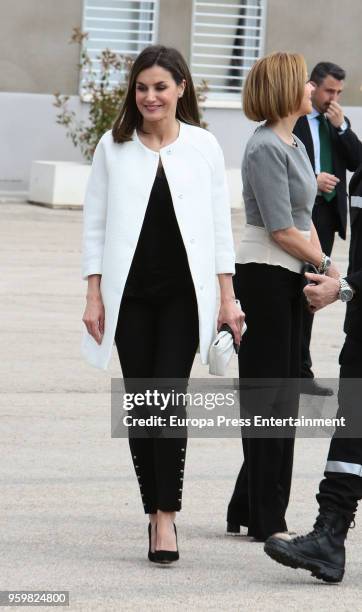 Queen Letizia of Spain and Dolores de Cospedal attend Military Emergency Unit headquarters on May 18, 2018 in Torrejon De Ardoz, Spain.