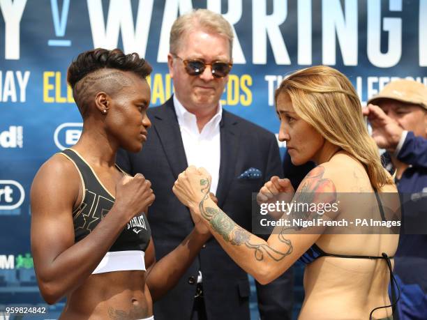 Nicola Adams and Soledad Del Valle Frais during the weigh-in at Leeds Civic Hall.