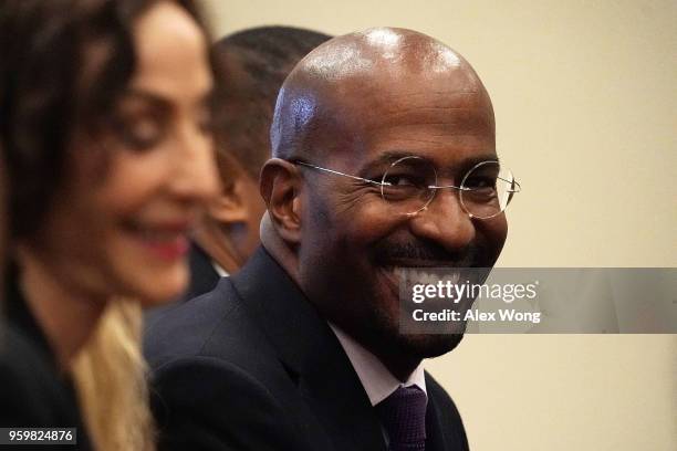 News commentator Van Jones listens during a panel discussion titled "Successes in the States" May 18, 2018 at the Eisenhower Executive Building of...