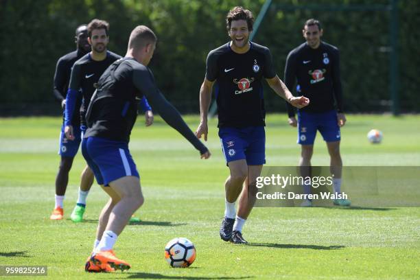 Marcos Alonso of Chelsea during a training session at Chelsea Training Ground on May 18, 2018 in Cobham, England.
