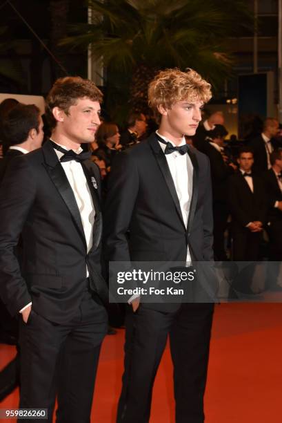 Niels Schneider and Vassili Schneider attend the screening of 'Knife + Heart ' during the 71st annual Cannes Film Festival at Palais des Festivals on...