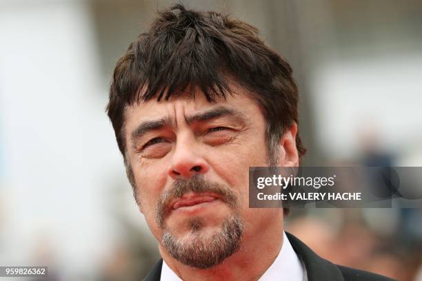 Puerto Rican actor and President of the Un Certain Regard jury Benicio Del Toro poses as he arrives on May 18, 2018 for the screening of the film...