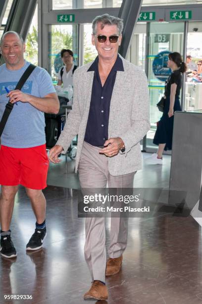 Actor Pierce Brosnan is seen during the 71st annual Cannes Film Festival at Nice Airport on May 18, 2018 in Nice, France.