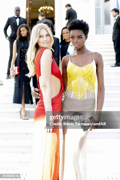 Toni Garrn and Maria Borges attend the cocktail at the amfAR Gala Cannes 2018 at Hotel du Cap-Eden-Roc on May 17, 2018 in Cap d'Antibes, France.