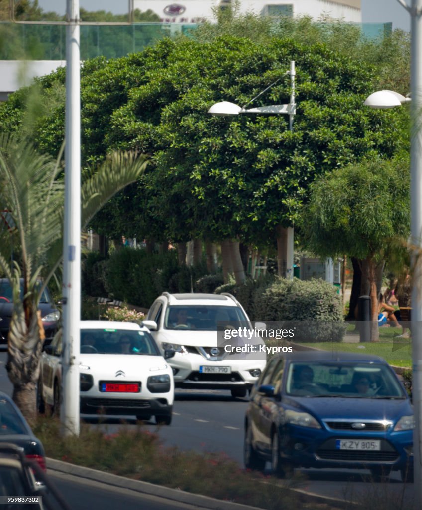 Europe, Greece, Cyprus, Limassol Area, 2017: View Of Cars Driving On Main Road