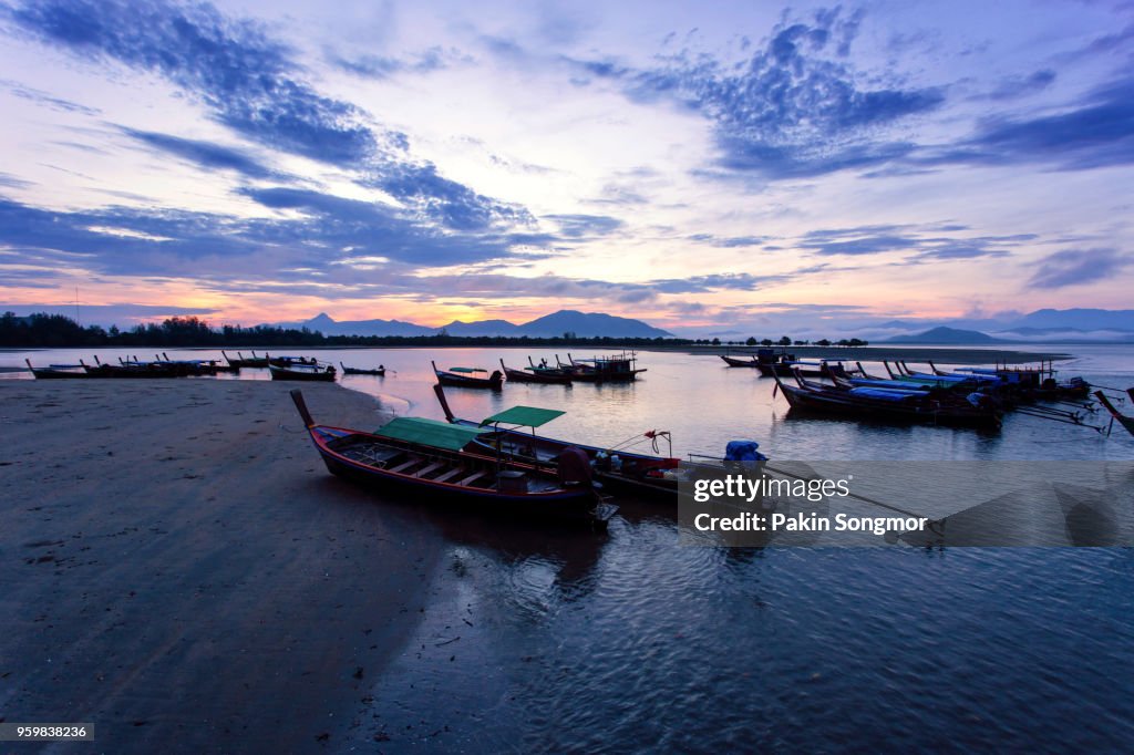 Longtail boat at Bang Ben Beach in sunrise time