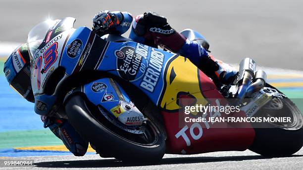 Kalex EG 0,0 Marc VDS Spanish's rider Alex Marquez competes during a Moto2 free practice session, ahead of the French Motorcycle Grand Prix, on May...