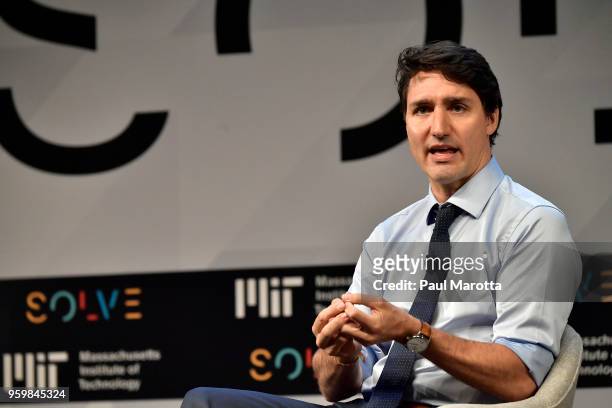 Canadian Prime Minister Justin Trudeau is interviewed by MIT's Danielle Wood at Solve At MIT: Plenary - True Stories Of Starting Up at Massachusetts...