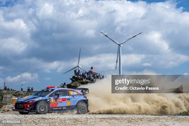 Daniel Sordo of Spain and Carlos Del Barrio of Spain compete in their Hyundai Shell Mobis WRT Hyundai i20 Coupe WRC during the SS5 Viana do Castelo...